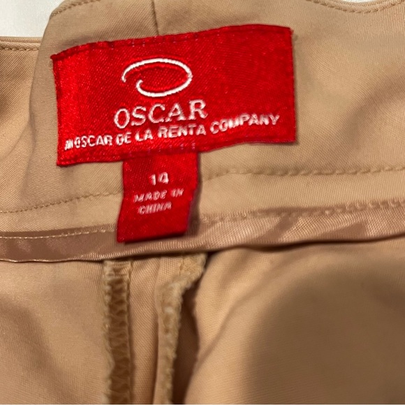 Oscar by Oscar De La Renta Flat Front Cotton Straight Leg Cream w Pink Hue Sz 14 - Picture 11 of 11